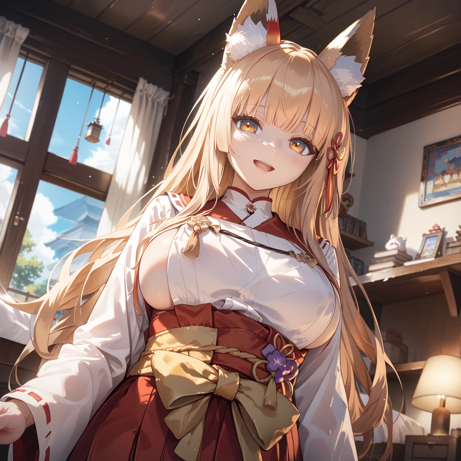 foxgirl,shrine maiden,bigbreasts,blondehair,rape
