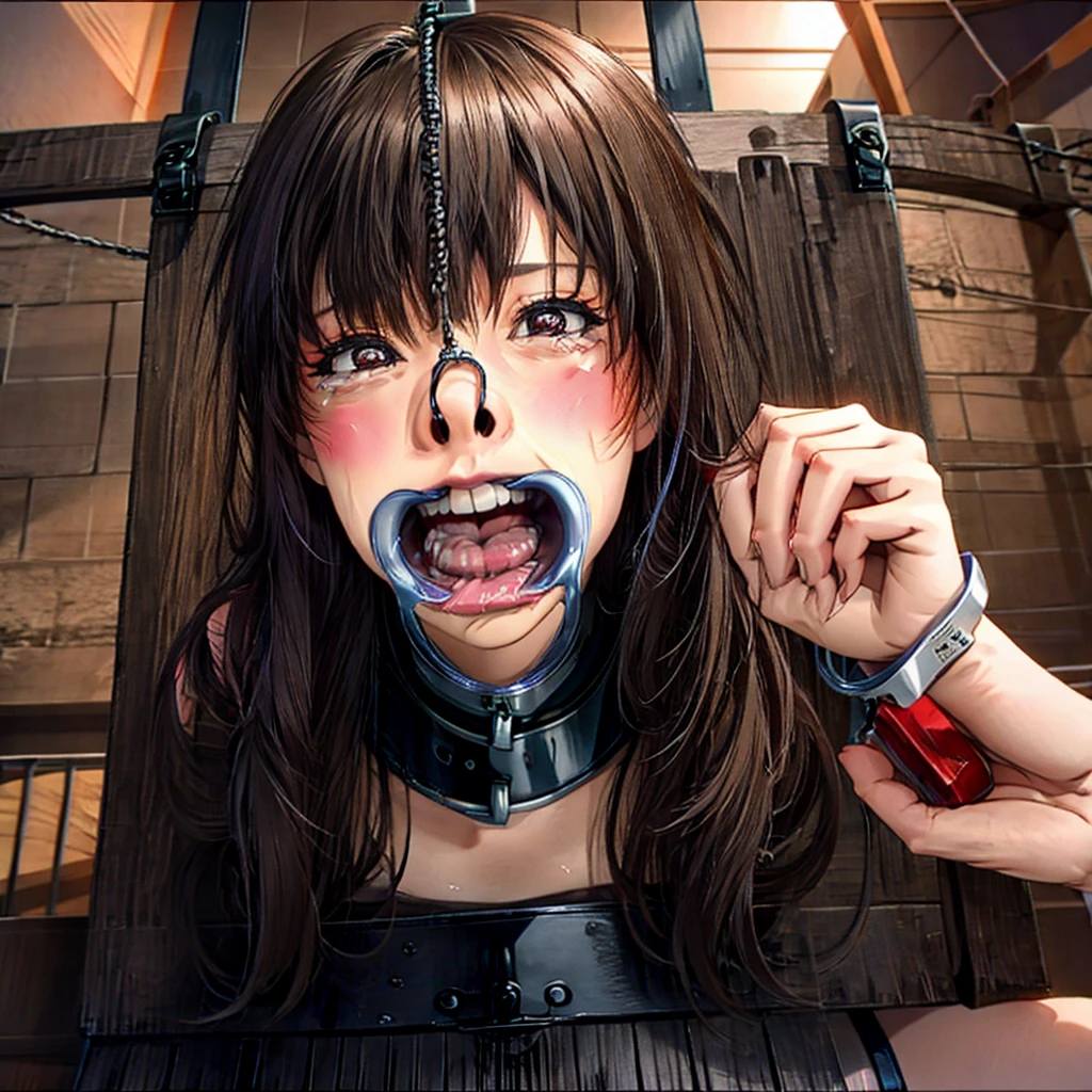 score_9、score_8_up、score_7_up,One girl、(((Tifa Lockhart:1.5)))、Erotic、Dark fantasy、Realistic style、Perfect female body、Small waist、Kneel、Big Tits 1.1、Beautiful breasts、lips、Long Hair、eyeliner、Eye lashes、Detailed eyes、Mature Woman、sexy、Cool face、Staring at the audience、(Painful expression、Cum in mouth,steam:1.1)、blush、(Detailed Hair、bangs、Dark Brown Hair、Fluttering Hair)、Stone Wall、Dark dungeon background、Brown eyes、FF7、Silver Earrings、((A man violently grabs his head:1.5))、(Black collar and lead、Leather Harness Bondage Restraints、Tightly squeezed breasts、shibari、suspenders、Put your arms behind your back)、No correction、Sweaty、Wet、開いたlips、naked、(Puffy nipples)、High resolution、high quality、最high quality、masterpiece、HDR、Highest production valueasterpiece、((blowjob、deep throat、Huge penis in mouth、(Woman swallows man's penis、Penis in her mouth)、One man、A thick but not long penis、Vein Penis:1.1))、Cum on my chest、Semen dripping from the penir.々Variations、From various angles