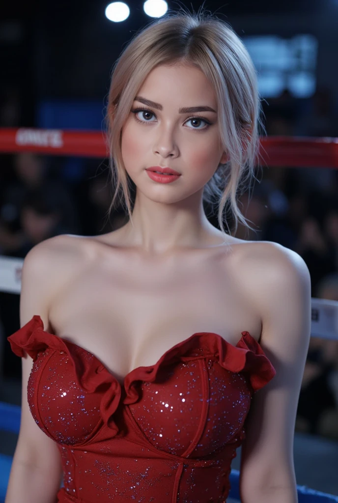 Portrait of Kate Upton, big breasted, cleavage, cosplaying as Mai Shiranui, ultra realistic, masterpiece, high resolution, best quality, sexy outfit, alluring body, red Japanese clothes, pelvic curtain, smiling joyfully, posing seductively to the camera, biting her lips, exposing her legs and thighs, flirting, photo session environment