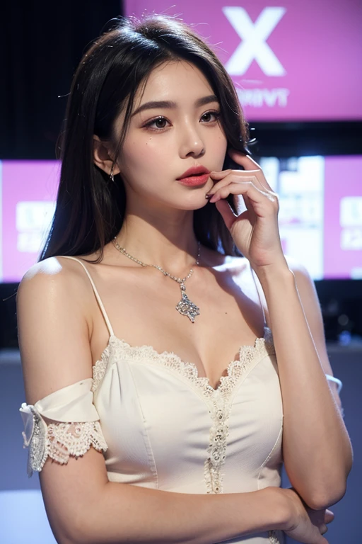1girl in, 12year old、asymmetric_hair, ((Brown hair)) , eyeshadows, Jewelry, Lips, long_hair, up looking_で_viewer, makeup, Mole, Mole_Under_eye, Nose, Piercing, Realistic, Solo, inlay_earrings, , Pink atmosphere, Pink lips, Happy, Huge hair, Lots of hair, Colossal tits, , juicy lips, Detailed eyes, randome pose, chies, nun clothes, Cult attire, Dark, fire, Red Eyes, Smiling, Tattoos, Wings, Wind