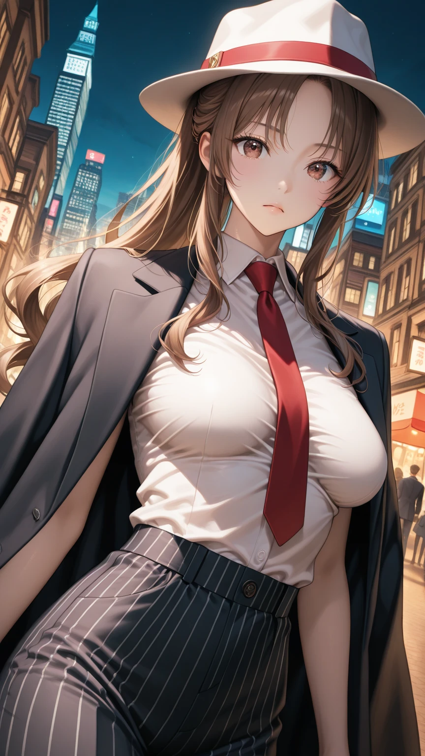 ((masterpiece,best quality anime,Highest quality:1.3)),realistic,(cowboy shot),25 year old beauty,独奏,1woman,((very small head:1.3)),((very long body:1.2)),ideal ratio body proportions,(tan skin),brown hair,bangs,straight long hair,gorgeous eyes,brown eyes,smile,(Black formal jacket、Black tie、Black tight mini skirt),White collared shirt、((slender body,skinny,toned body)),small breasts,gleaming skin,、on street,Shibuya Station、、