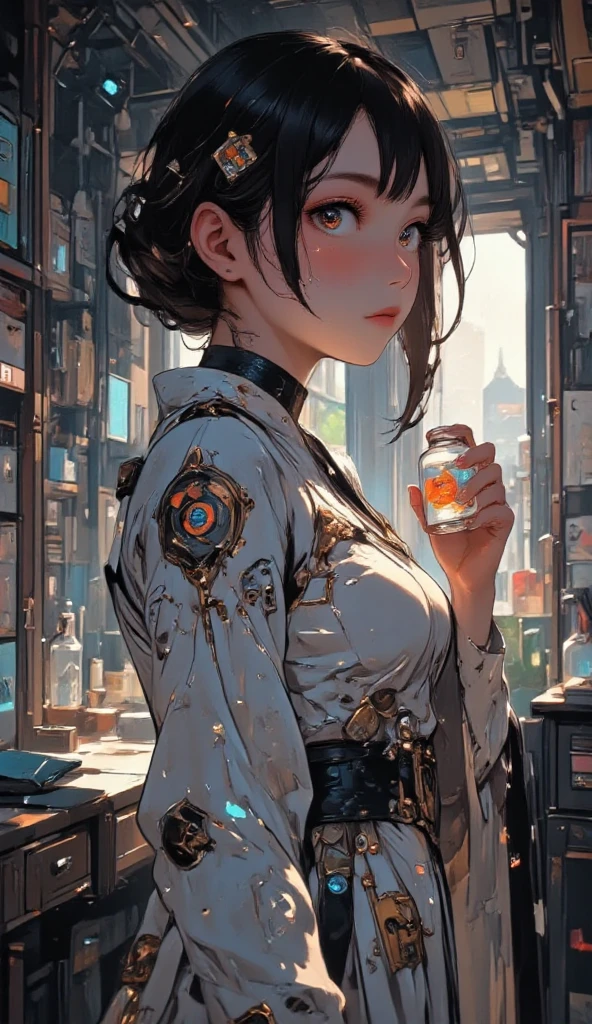 best quality, masterpiece, extremely detailed, detailed background, anime, 1girl, young girl, short girl, sci-fi, indoors, night, artificial ecosystem, utopia, landscape, scenery, panorama, science fiction, solo focus, close up, depth of field, bokeh, atmospheric lighting, megastructure, glass dome, bio-dome