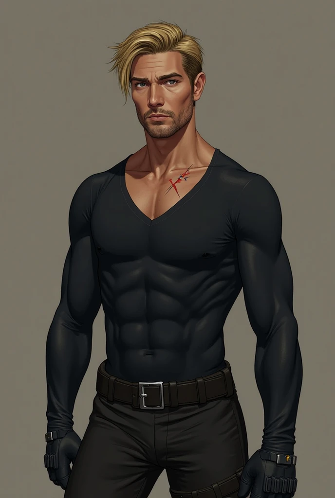 masterpiece, Best Quality, 1 18 year old boy, Russian, White skin, light eyes, blonde hair, stocky and muscular build, marked jaw, v-shaped back, a height of 2 meters. 