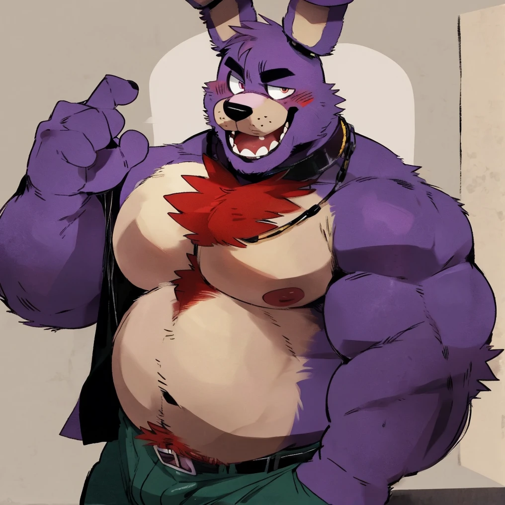 springtrap, rabbit, fnaf, sliver eyes, no eyebrows masterpiece, Ultra highest quality, unreal engine, trending on ArtStation, Intricate, Ultra heavy High Detail, dramatic, realism, realistic, erection, thick cock, sitting, muscle, furry, day, looking_at_viewer, Ultra heavy detailed eyes, Ultra heavy detailed body, Ultra detailed heavy face, best quality, full body, 8k HD, hdr, (by null-ghost,by darkgem,by pino daeni,by zoroj, by redrusker), (furry art, soft shading:1.1), bara, expressive, masculine, Ultra heavy detailed cock, Ultra heavy detailed balls, (broad shoulders, narrow waist:1.05) 5 fingers, dramatic, sitting in a dressing room, BDSM harness,