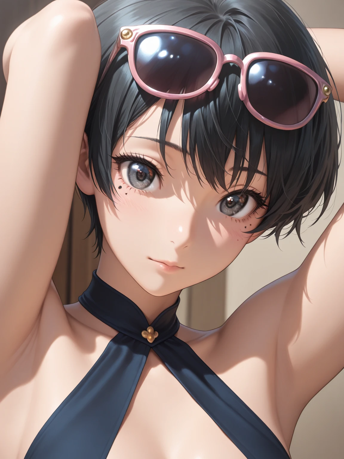 Swimsuit、bikini、Girl、Girl、Primary school students、slender、Slender、Black Hair、Short Hair、The forehead is visible、Forehead、Deformed character
