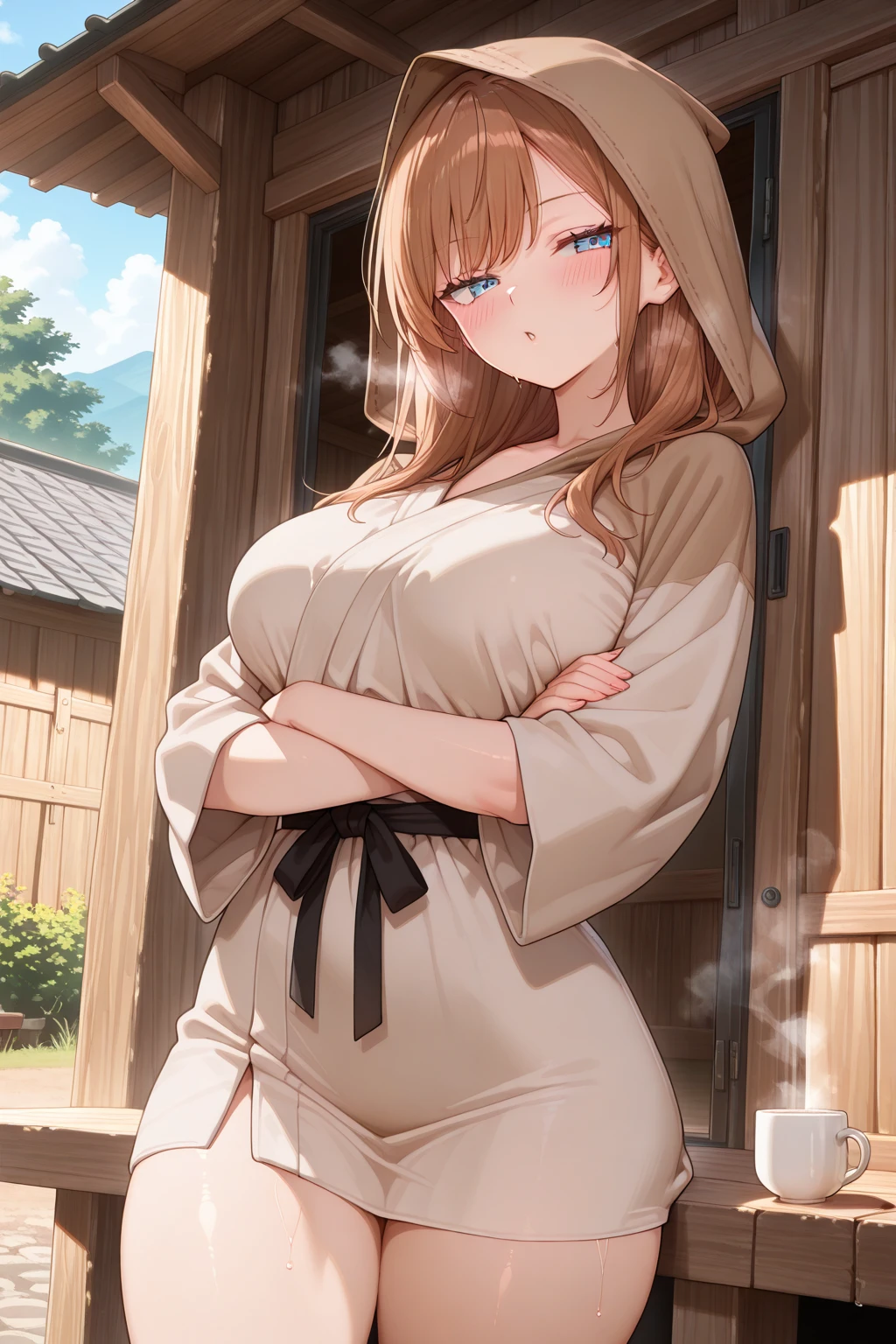 masterpiece, best quality, highres, perfect pixel, depth of field, 1girl, single, solo, beautiful anime girl, beautiful artstyle, (realistic eyeeautiful eyes:1.2), (detailed face), blush, anime CG style, (medium breasts), good lighting, dynamic angle, perfect body, lips parted, (sakura kinomoto), glossy lips, through door, (open dressing gown), lace panties