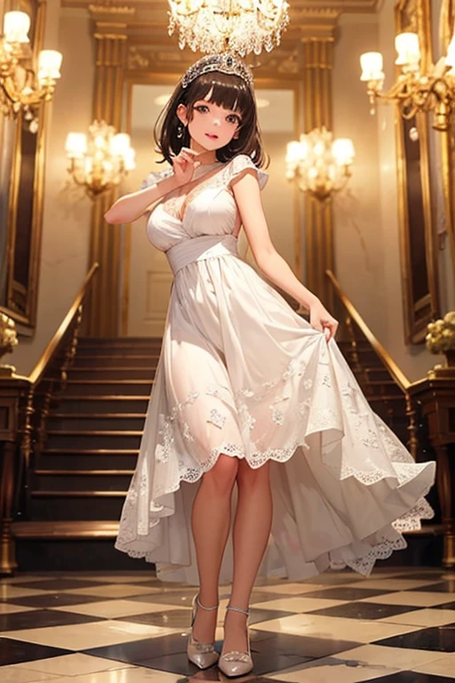 Best Quality,High resolution,8k,finelity detailed background,Masterpiece:1.2),beautiful girl,Shiny brown hair,asymmetrical hair,Brown eyes,Gentle look,A refreshing look,smile,Best quality,Best Quality,Aesthetic and aesthetic:1.2,Best details((Super detailed))(High-definition CG illustrations),fluffy towel dress,bath towel,Slender body,night,moon,Bedroom,On the bed,smile,blush,cute,Scrounge,Looking up,Being spoiled,super model,wariza,shoot from,above