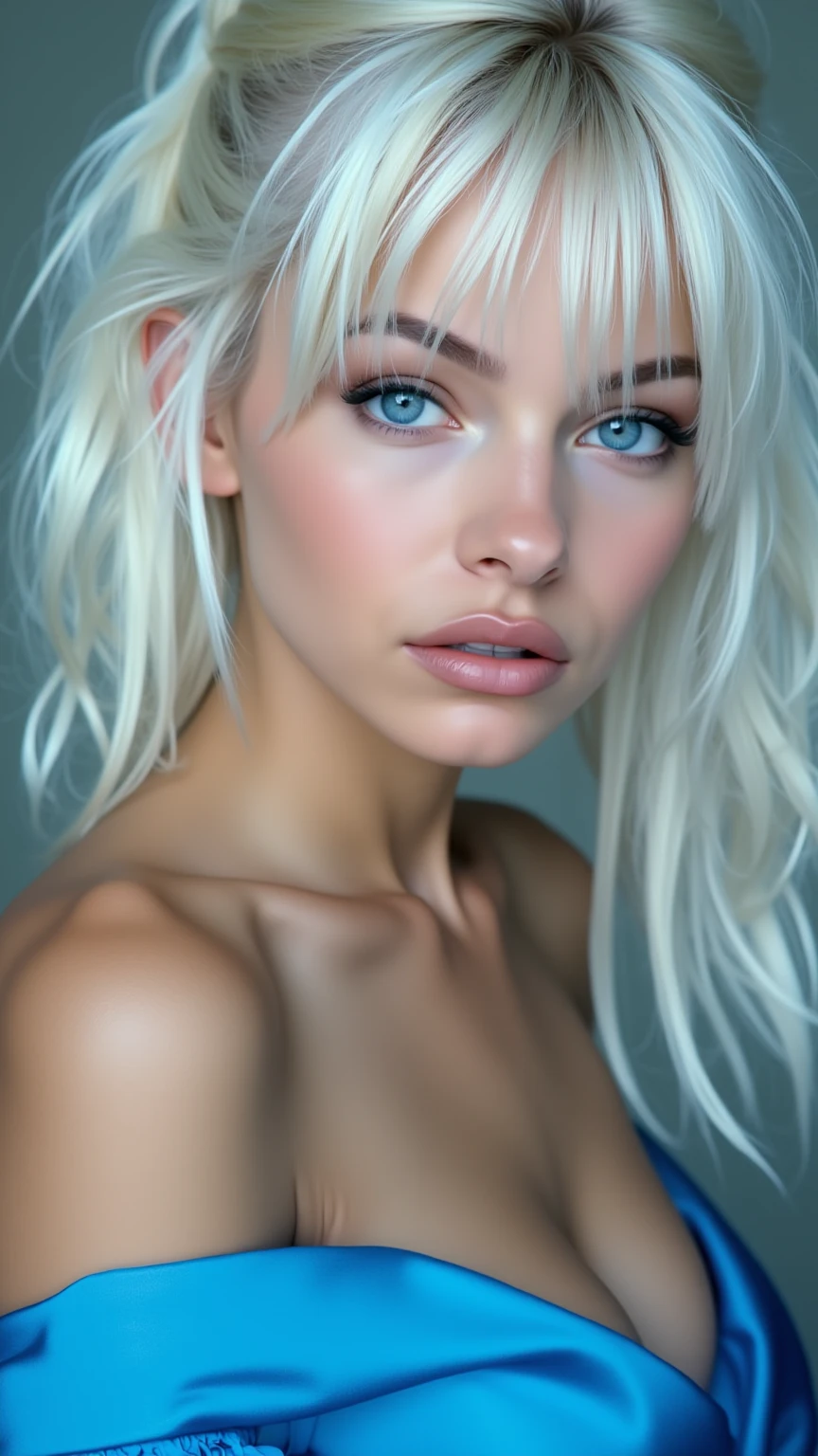 ((best qualityer, 8K, work of art :1.3)), sexy blonde woman, (slender figure :1.2), hair long blonde, (plein-air, nude nude Ultra detailed face, Detailed lips, blue detailed eyes, double eyelid
