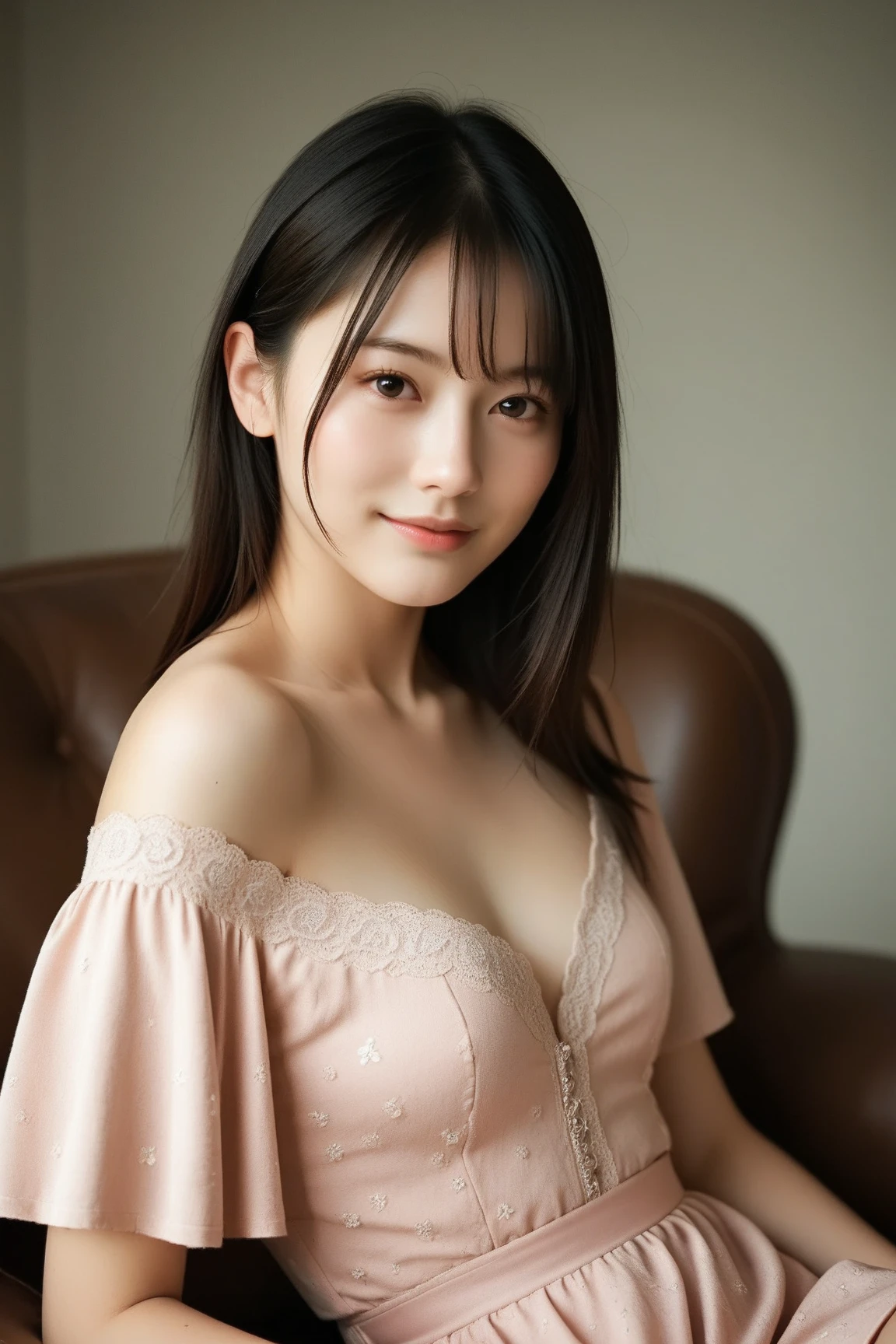 ulzzang -6500-v1.1, (Raw photo:1.2), (Photorealsitic), a beautiful detailed girl, (Real: 1.4), extremely detailed eye and face, beatiful detailed eyes, ((Cute pajamas、lie down in the room))、game_nffsw, huge filesize, hight resolution, ighly detailed, top-quality, [​masterpiece:1.6], illustratio, ighly detailed, nffsw, finely detail, top-quality, 8k wallpaper, Cinematographic lighting, 1girl in, 17 age, perfect body type, Cute drooping eyes、Beautiful big eyes、Pieckfinger, ((masutepiece)), Best Quality, 1girl in, eye shadow,  Portrait, ((FULL BODYSHOT:1.4))、(Very affectionate smile:1.2)、realistic skin textures、shinny skin、