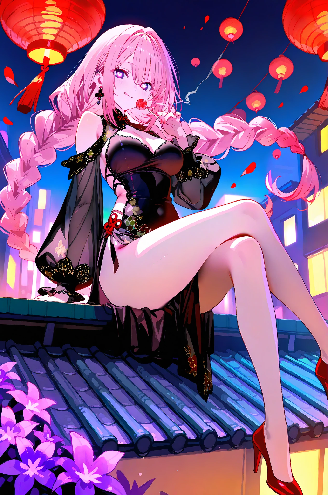 Sakura haruno(boruto) Sakura (work of art), (masterpiece), (best quality), a black headed girl, (blue eyes), seductive smile, beautiful  pinklips ,wearing blue bikini 2pc, big , showing beautiful backside, backside, kneeling , laying  on hands ,cute curved buttocks brightly lit night city background, red bow, butterflies in golden circle, flowing hair , but g , full figure head to toes , standing beside poles , red high heels, glass Red heels, full figure pic , 