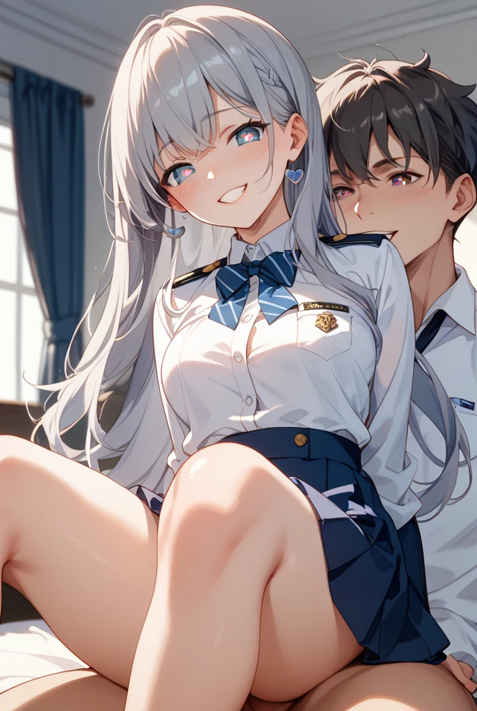 masterpiece:1.3、ultra high resolution:1.3、uncensored,1girl, sitting on bed,(long loose socks),G cup、full body、beautiful silver bob hair、sexual excitement、erotic、blush、real moist skin、Stuffy、wet、cute、fashion,( blazer, miniskirt)、1boy,?????,nursing handjob,breast sucking,nipples,lactation,cum,faceless male,pov