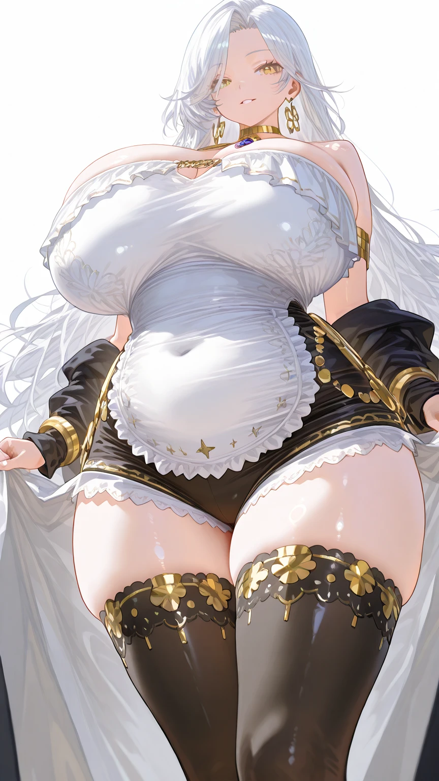 (masterpiece:1.2, highest quality), (highly detailed face, real image, delicate skin tone realistic skin, realistic body,woman1,Authentic naked with intricate details,naked,(full nude),bright silver hair,messy hair,punk rock hair,boyish,Full body shot,long eyelashes,huge cleavage,big bust,extra large erect nippleodel standing pose,big hips, thick chest plate, beautiful feet, and a thin waist,Whiten skin,high heels