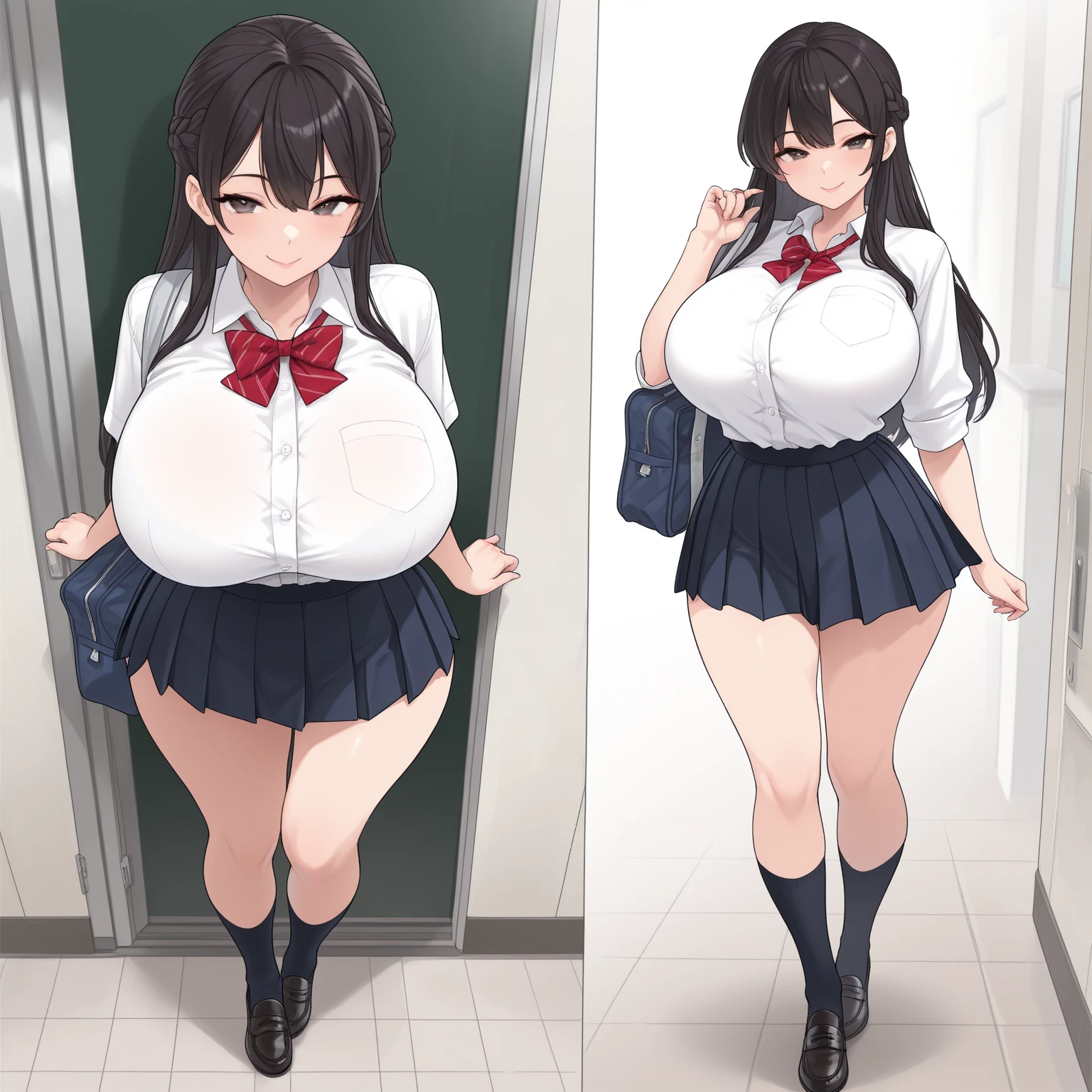 Magazine cover，Long hair，,Beautiful sexy woman with glasses(Wear a school uniform),Lifting a skirt,(Smooth skin),E7E48U，Large Breasts，Sweating all over