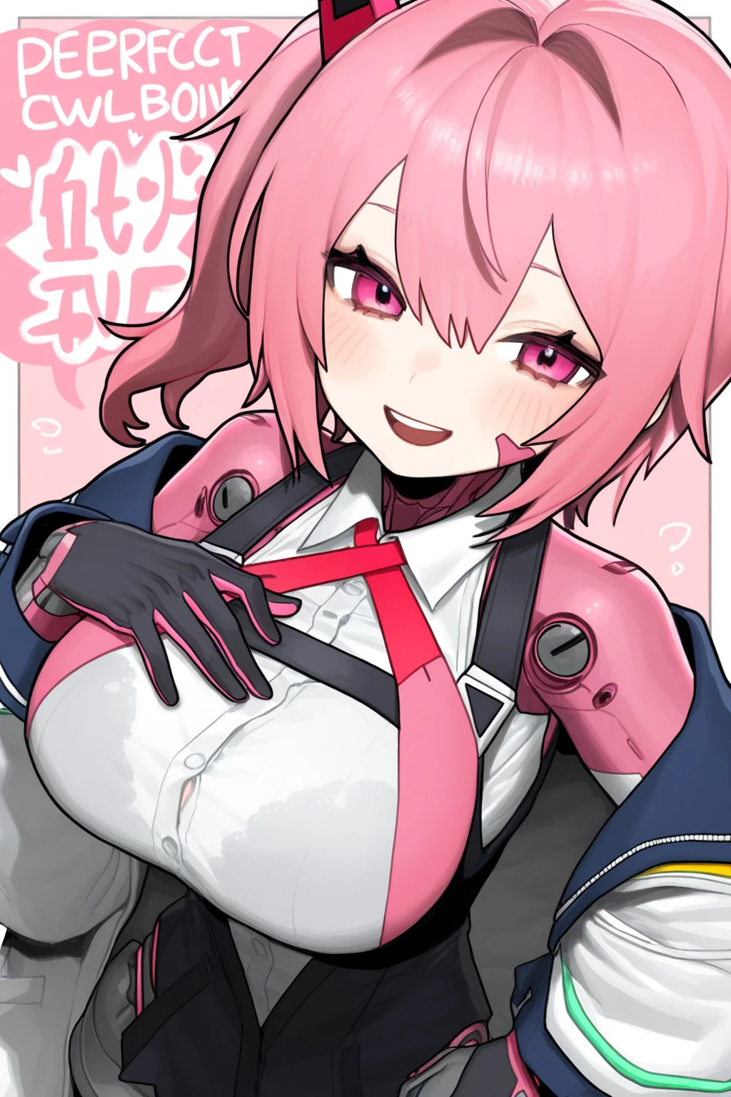 1 girl, high quality, (short hair), pink hair, forehead, blue eyes, (medium breast), straps on thighs:1.3), red background, (stocking), (cameltoe:1.2),(sweaty:1.1), (nipples:0.8), thick thighs, from above