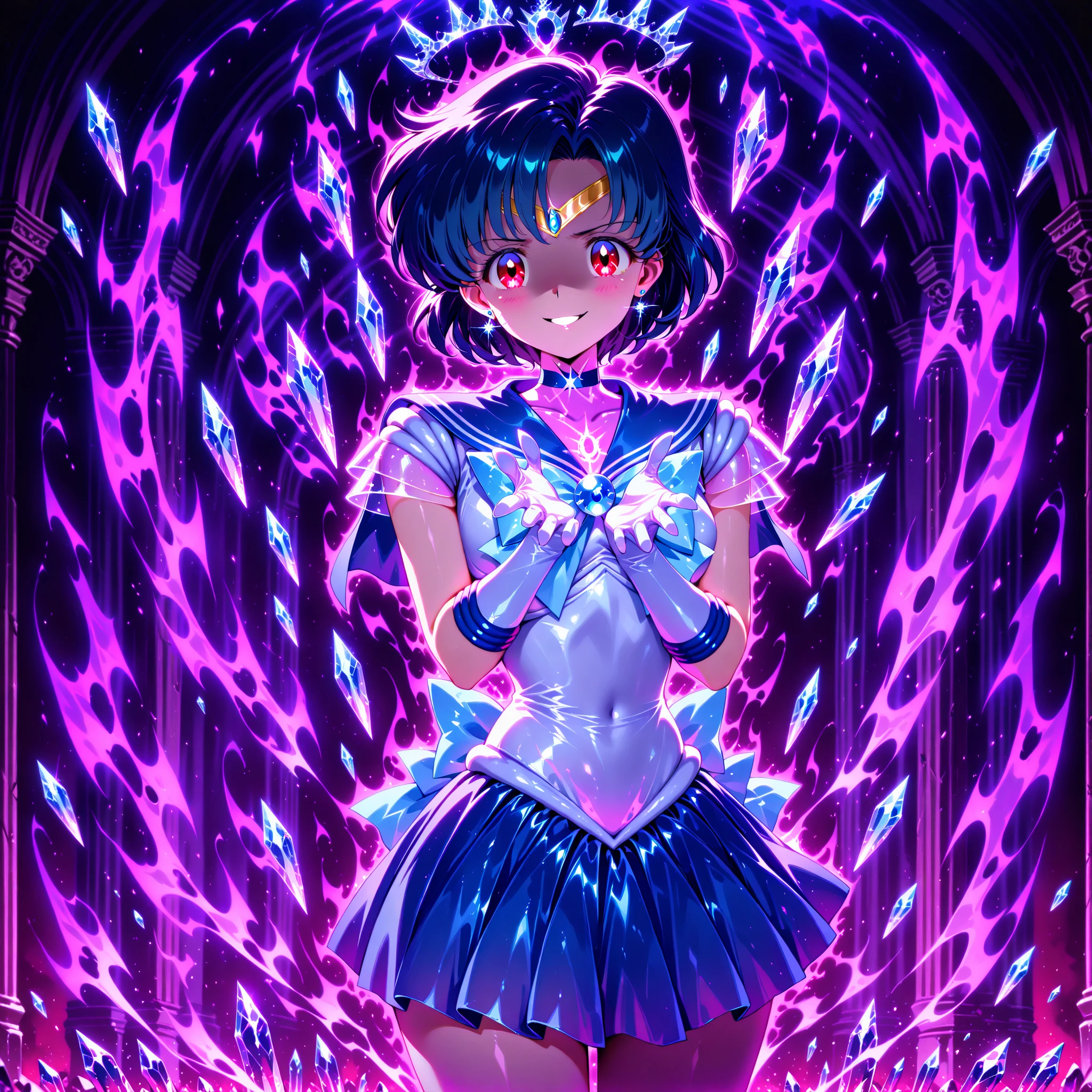 masterpiece,best quality,highly detailed,1girl,solo,
constricted pupils,struggling,open mouth,screaming,glowing eyes,
<lora:BerserkTransformation:0.7>,tears,torn clothes,blood,shiny,glowing,electricity,sparkle,dynamic pose,glowing skin,explosion,explosive torn clothes,glowing bodypaint,
<lora:sailor_moon_v1:0.9>,aausagi,double bun,twintails,parted bangs,circlet,jewelry,earrings,choker,red bow,white gloves,elbow gloves,blue skirt,(((glowing gem on chest))),