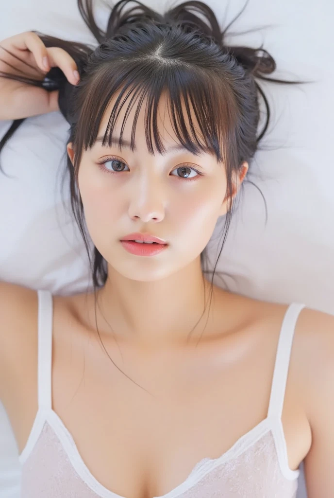 masutepiece, Best Quality, 
Ultra-detailed, finely detail, hight resolution, in 8K,
((Photorealsitic:1.4, Raw photography, 超hight resolution,Top image quality: 1.4)),
Wallpaper, 
((((Composition that includes the perfect whole body:1.5)))), 
Beautiful detailed eyes, Natural Color Lip,
((穏やかな笑faces:1.5)),
((Random and cute hairstyles)), 
((Random and cute poses)),
((Colossal tits、breastsoutの谷間:1.2)),
((Holding your knees)),((A woman lying naked on a bed with white sheets:1.7)),
((Thin abs with thin lines:1.5)),
((breastsoutを腕で寄せる:0.9)),
((The whole body can be seen from above)),
((Random blurry background)),
((((Lie down on the bed and see your whole body:1.8)))),
((Cheek cane))
very detailed and professional lighting、
((Random and cute facial expressions:1.5))、((faces、breastsout、mole on arm:1))
((thigh visible、White panties are visible:1.5))