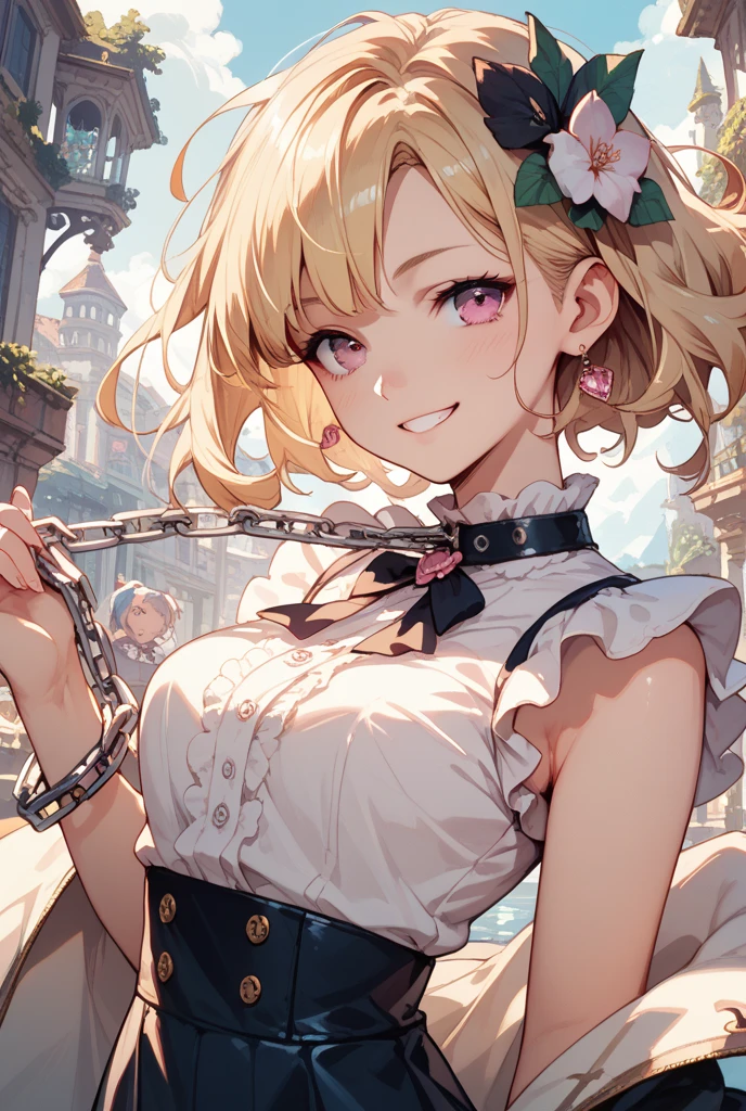 (Chains:1.5), Chains of various colors, The background is a church, cute, Beauty, Android 18, (masterpiece), highest quality, 1girl, uhd, retina, masterpiece, ccurate, anatomically correct, textured skin, super detail, high details, high quality, best quality, highres, 4K