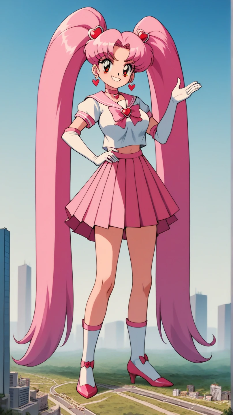 obra maestra, Mejor calidad, absurdos, perfect anatomy, 1 chica, Solo, SMMoon, 1990s \(Estilo\), Sailor Chibi Luna Cabello Rosa, pupilas rosadas ojos, subir las escaleras, de cerca, Sonrisa, tiro de vaquero, Uniforme Sailor Senshi Rosa, Collar marinero rosa, falda plisada rosa, guantes de codo, en postura de espalda, Show off your loot, backward, No hay tanga en un gran trasero, cuerpo completo, aausagi, de cerca booty, PUNTO DE VISTA DE ABAJO A ARRIBA