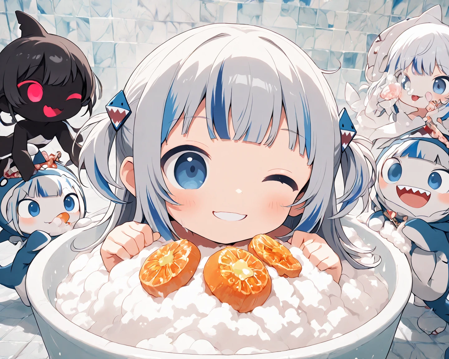 masterpiece, ultra-detailed, best quality, illustration, 8k cg wallpaper, an extremely delicate and beautiful, 1girl, (((anthropomorphic egg, cartoon character, chibi))), (((egg girl, translucent white slime girl))), (((translucent white slime skin, egg white skin, egg yolk skin))), cute face, smiling, blushing, sparkling eyes, deep yellow eyes, beautiful detailed eyes, (((broken egg shell hat, translucent white slime hair, egg white hair, egg yolk hair))), large breasts, (((translucent white slime body, egg white body, egg yolk body))), (((translucent white slime arms, egg white arms, egg yolk arms))), (((translucent white slime legs, egg white legs, egg yolk eggs))), cute, pretty, beautiful, sexy, (background: frying pan, stovetop, kitchen, window, curtains, intricately detailed items in background)