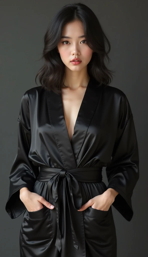 hot sexy beautiful woman wearing a hot black kimono