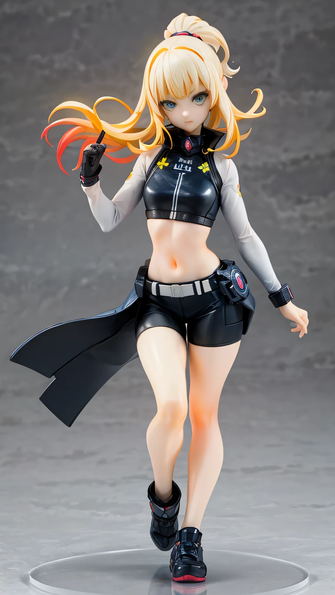 Girl, wearing a hood, neon color, holding a mysterious huge weapon, machine, white background, no background