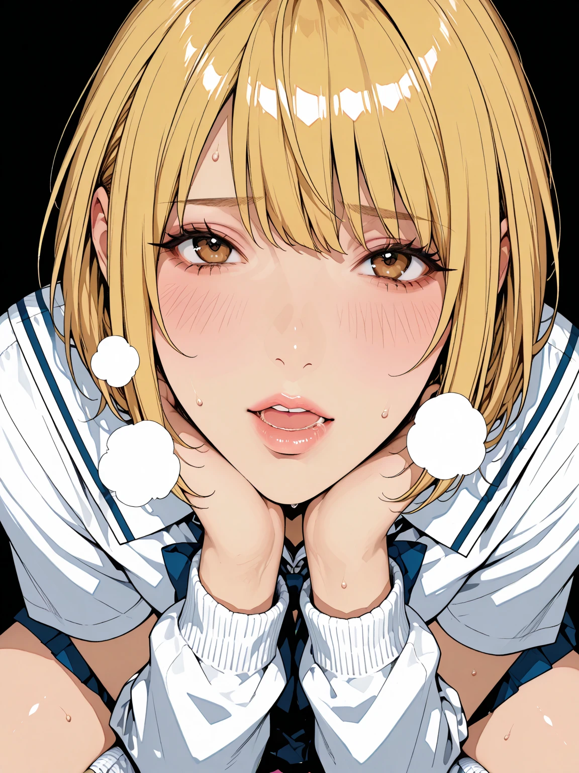 Himiko toga receiving oral sex (whole body) wearing black skirt, black fishnet tights