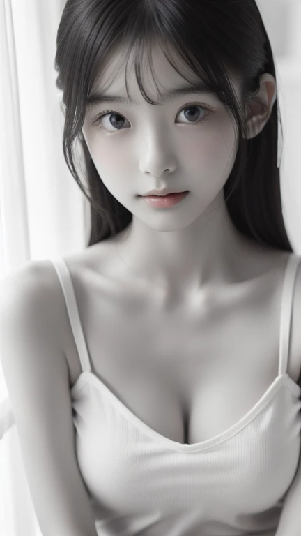 Highest quality, masterpiece, look up, Upper Body, cute,(Horror),((Female ghost,Dead)),(Sexy),(sexy),(Completely naked),(White robes),Baby Face,Black Hair,((Large breasts)),Beautiful Style,(Dark atmosphere)