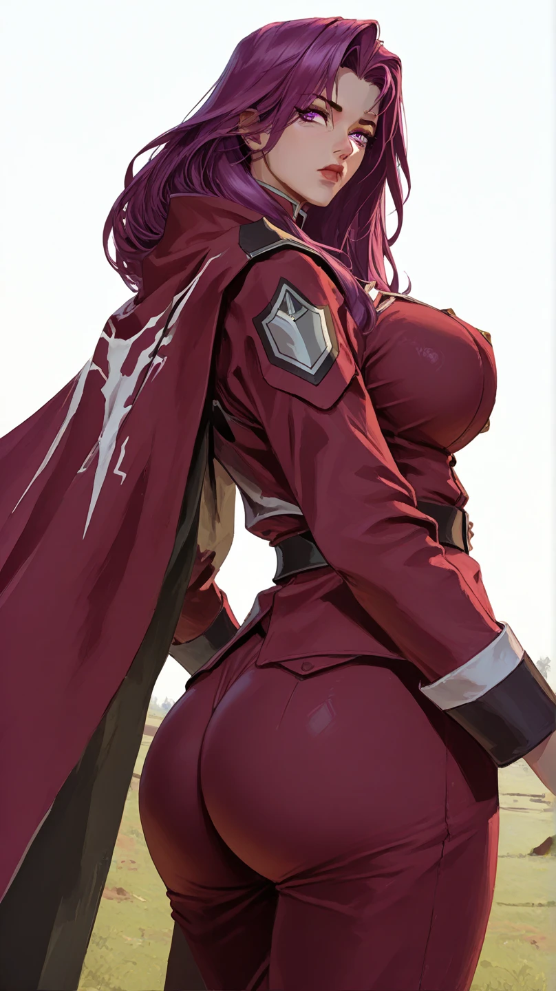 (high quality:1.2), cinematic lighting, shadows, extremely detailed,
Ingrid, 1girl, mature female, (dark-skinned female:1.1), (holding:1.3) sword,
Determined, looking at viewer,
red hair, very long hair, hair intakes, (mole under mouth:0.85), yellow eyes,
(coattails, black turtleneck, underboob:1.2), dress, elbow gloves, thigh boots, highleg panties, red cape,
midriff, groin, large breasts,
night, ruins, full moon,
<lora:IngridV2:1>