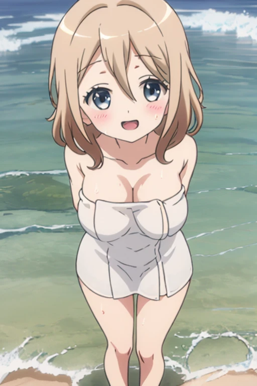 akari ozora, medium long hair, pink ribbon on left head,