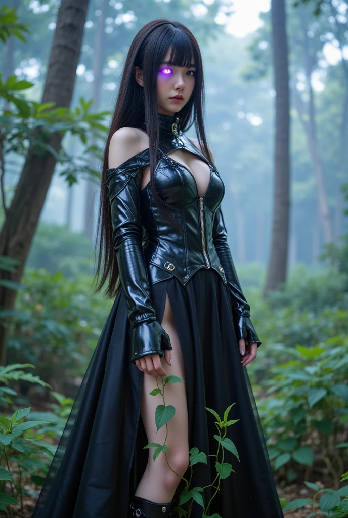 blood leather corset in a dark forest, beautiful succubus, demon, beautiful elegant demon queen, demon girl, dark fantasy style art, succubus, succubus, infernal nymph, infernal nymph!!!, dark fantasy art, lilith, detailed gothic maiden nsfw Black long hair shows pussy, nylonn stockings,hight heels,
