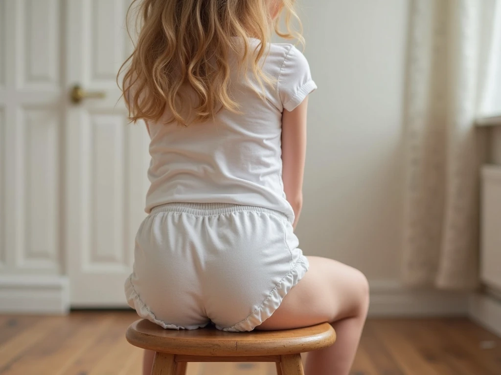 A 2 year old school ??? white panties squatting from behind