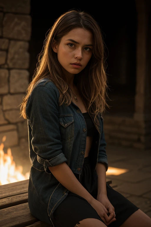 photograph of a woman, (Concerned expression on face), textured leather, goosebumps, Blonde with afro hair, plaid flannel shirt with distressed boyfriend jeans, cowboy shot, a dark and mysterious cave with unique rock formations and hidden wonders, Perfect eyes, (by candlelight,chiaroscuro), Holder for 160 flowers, filmed on ARRI ALEXA 65, hips, sharp focus on the subject, shot by Don McCullin