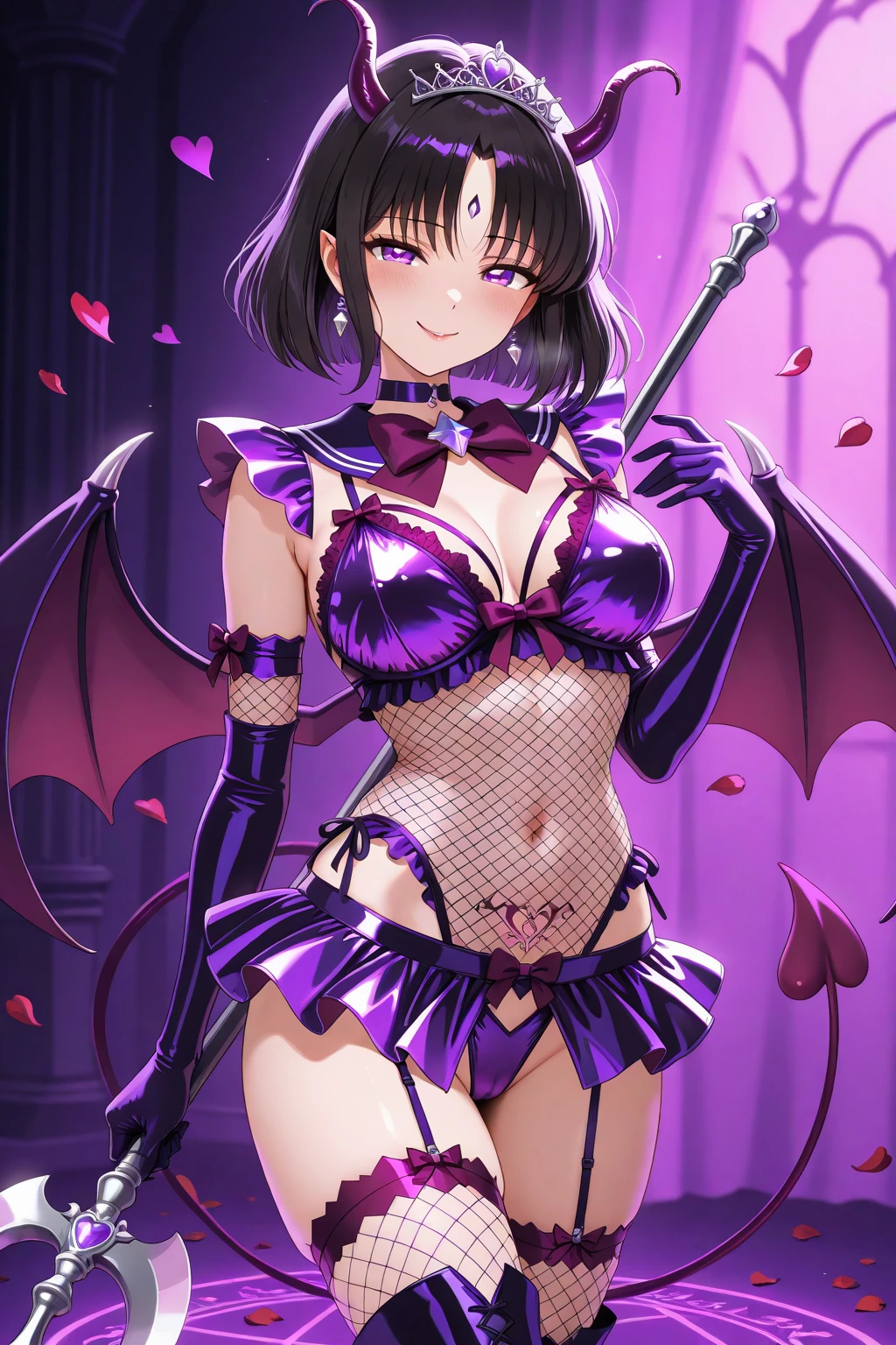 Sofia Vergara (age 40, sexy bat girl bikini cosplay, holding a bouquet of violet tulips) doing a cosplay fashion show, having lots of fun and sexy sassy strut on stage