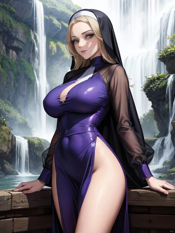((multiple medium thick body mature women age 35 American milf super model)) wearing nuns robe, by the pool, show back view, show front view, open skirt, look at viewer smiling, bend over, (((1man standing behind skirtlift hug, show panties)))
