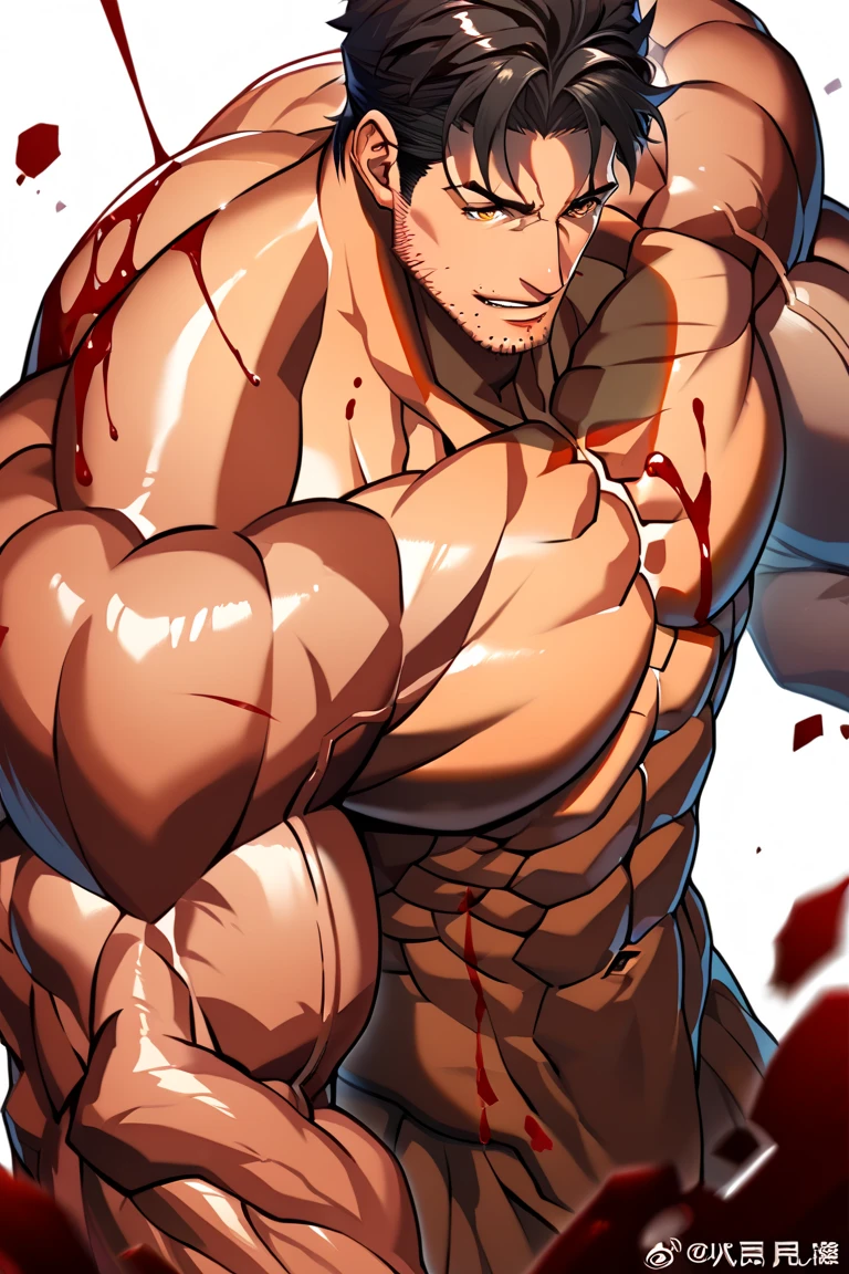 The black silk sister with eight abdominal muscles was beaten，Wearing long boots，Visible abdominal muscles，Defeat and injury，Abdominal muscle swelling and bleeding，Covered in blood，Painful expression，Abdominal muscle injury，Full of scars，Bruising, redness and swelling
