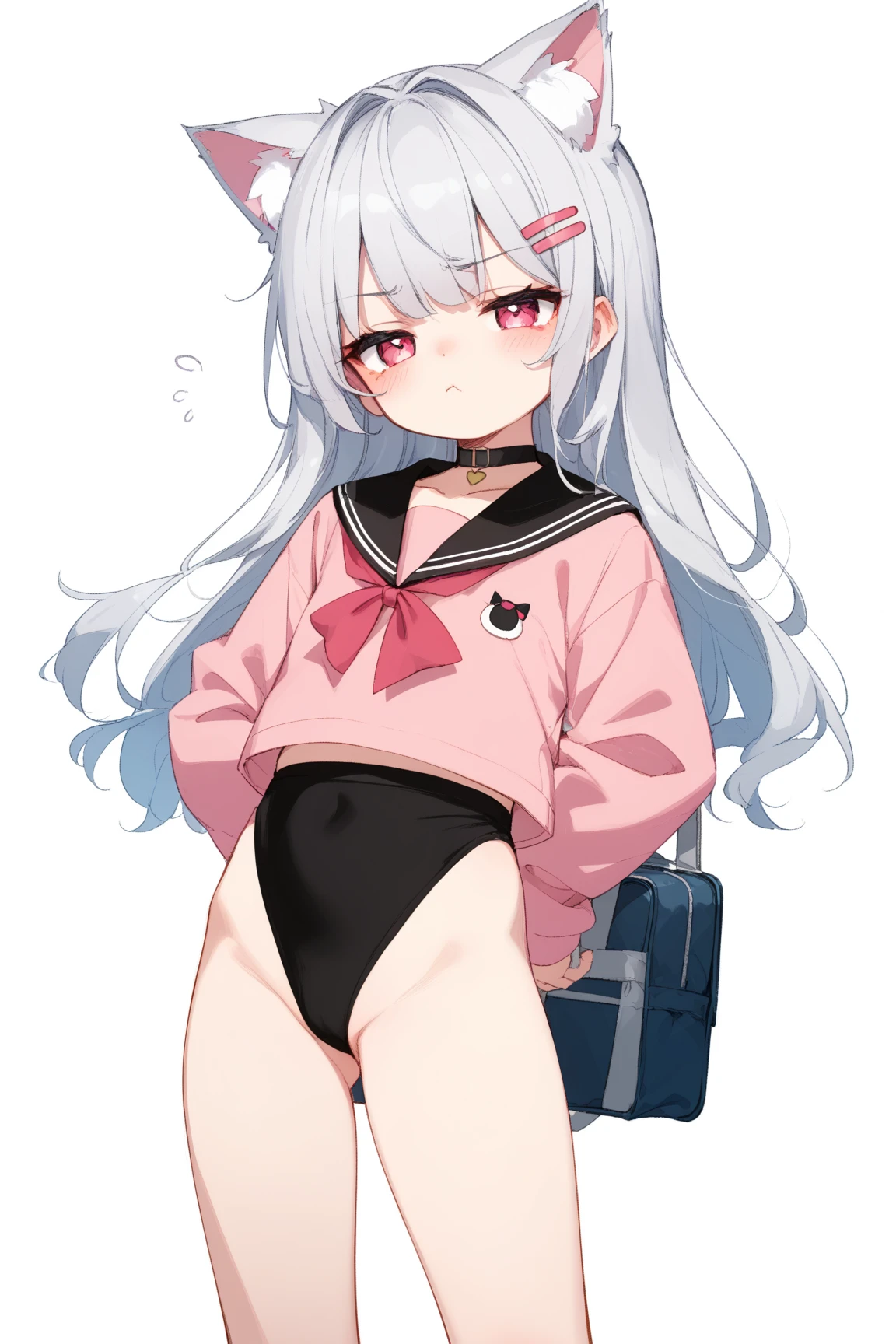 masterpiece, best quality, ultra detailed, 1girl, dark skin, twin tails, pleated skirt, thighhighs, cardigan, show striped panties, skirt fluttering in the wind, put hands hip, open legs,