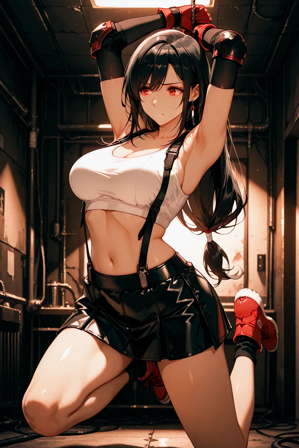 Girl, (((lifting skirt))), to reveal underwear,thong, cleavage, big boobs,very long hair,bdsm,chains,bondage,elegant girl,dainty girl,rurudo,pixiv,thong,gloves,((loli)),white clothing