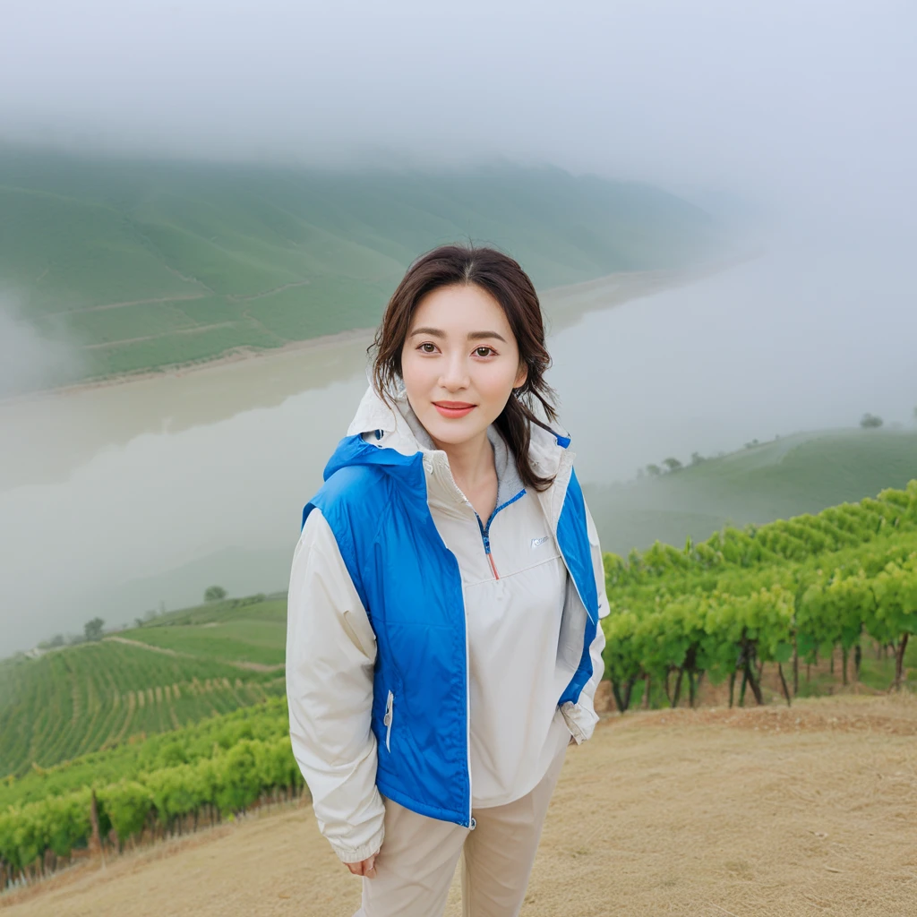 Post Creativity Upscale Transformation Upscale Download Generation Data Prompt Txt2Img 8k Realistic, lifelike photo,, 36 year old Korean woman, Short in stature, pretty like a model. front view, White shirt and short cardigan, casual pants, short medium hair, Smiley, Italy. vineyard, thick dawn fog. vineyard 지나 짙은 안개 속으로 저 멀리 성당이 보인다. Full body shot from afar with a wide angle lens , 1 woman, Short in stature, looking at the camera, Excellent picture quality, The morning fog is thick, The picture quality is alive. Full body shot with Canon 16-35 wide angle lens, Put on sunglasses and look to the side