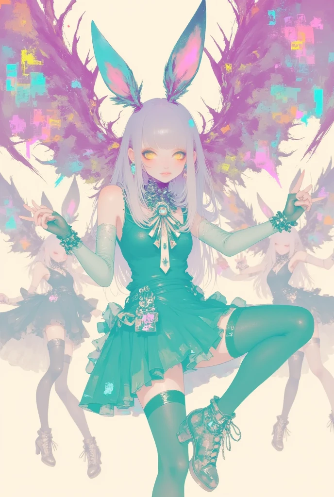 Rabbit technique , Science Fiction, Fluffy ,
1 girl, Tattoo, Glowing tattoo, Glowing eyes, Colorful glowing hair , Full body love, Green Hair,
Kawaiitech, Soft colors, Kawaii, Lovely colors,