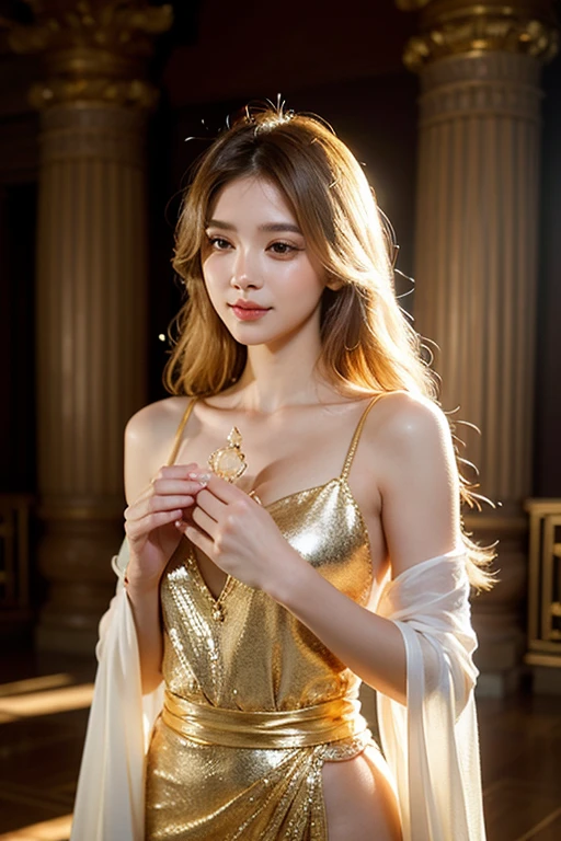 Cinematic photography，Perfect masterpiece，best qualtiy，超A high resolution,，Movie Angle,，Professional lighting, ，Perfect focus，realisticlying，Ultra-high resolution fabric texture，Persian Beautiful Girl，Supermodel figure，Painted gold all over，Realistic gold foil paint is applied all over the body，Shiny skin，The goddess of gold, glistening body,The face of the flawless goddess，Beautiful and delicate eyebrows and eyelashes，Sexy red lips，Perfect lip shape，clear skin texture，wetted skin，8k eye details，8K pupils（Advanced facial details：1.1）Long light blonde hair，Long light blonde hair，Clear strands of hair，Careful hair texture（Premium hair details：1.1), ((Gorgeous Shirley temple dress))，Bright Shirley temple gorgeous dress))，Cute and alluring clothing, Gorgeous and charming costumes, Jackpot accessories、gold earring、Gold necklace、Gold bracelet、Gold-tone anklet、indoor,Persian palace，Persian decorated rooms， Golden Noble Room, Brilliant light, Gold interior, Gold and silver treasures，Expensive paintings, Bright red series，fully body photo， Photo of woman gold leaf lacquer art，High quality work，Glamorous works of art, Luxury royal Home