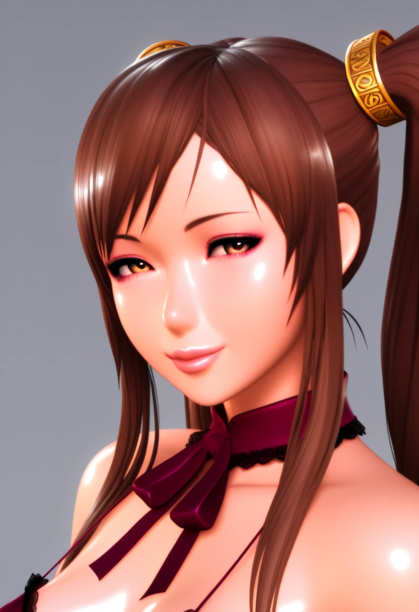 Mai Shiranui, (best quality, ultra-detalhado, Realistic:1.37), rosto delicado, rosto detalhado, Sweet smile expression, corpo perfeito, Textura ultrarrealista, Retrato, vivid colors, soft lighting