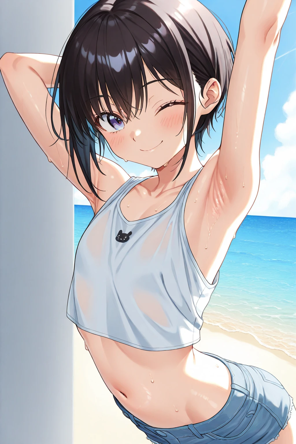 contrap post, whole body,  very long twin tails, brown hair, ((Completely naked)),Crab crotch, Extensive_feet,