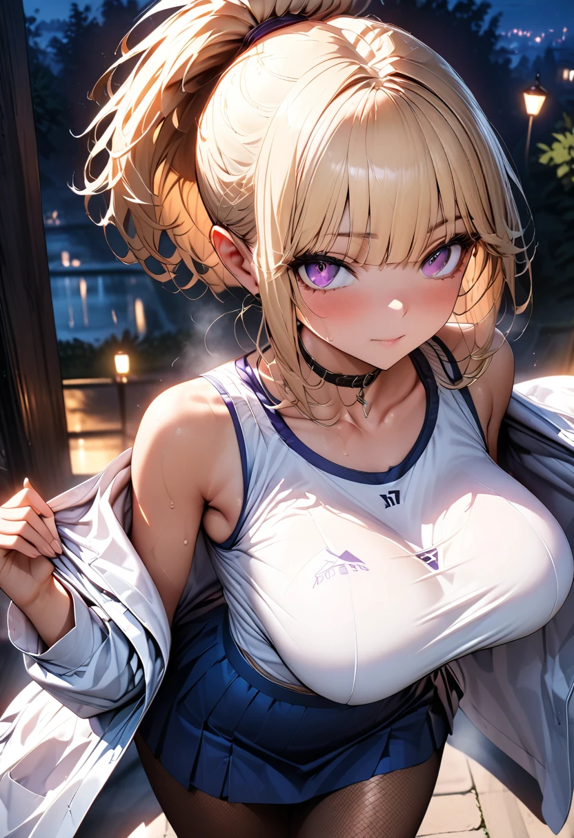 (((masterpiece, best quality))), (((superior quality))), cute girl, ((extremely detailed girl)), ((huge breasts)), yukata, (bare shoulders), strapless top, leaning forward, twin-tail blonde