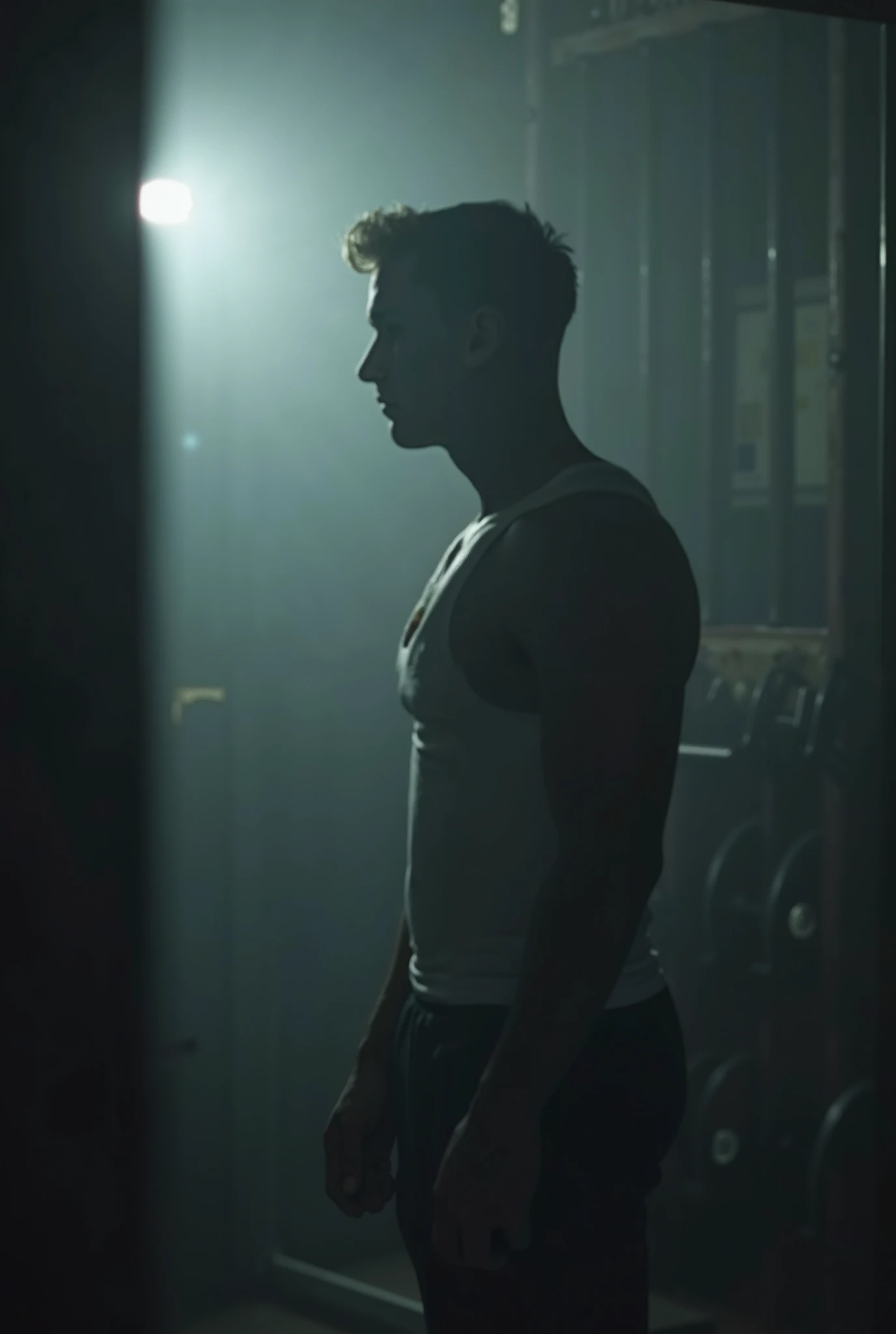 oung man, 25 years old, european, short black hair, pale skin, shirtless, black trousers, twink, skinny sitting on table