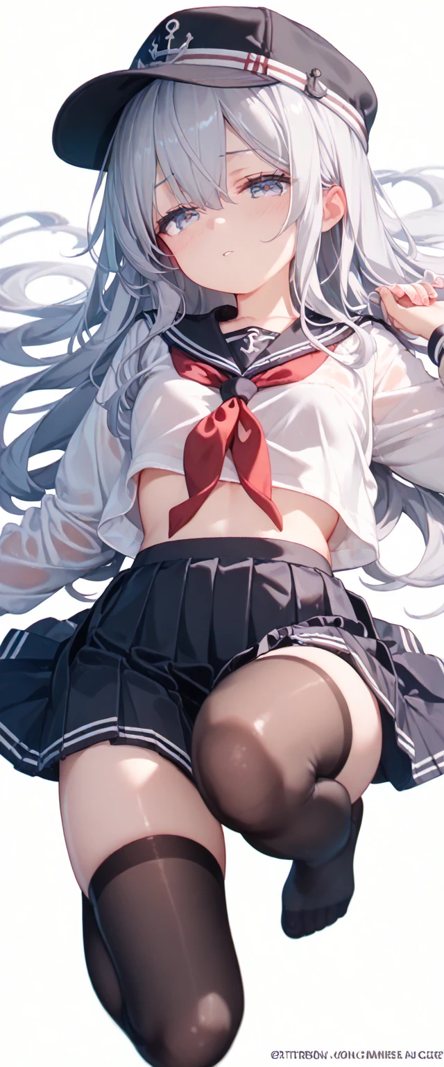 1girl, beautiful detailed eyes, long white hair, light red eyes, school uniform, high black stocking, lustrous skin, city, night, high contrast, ((masterpiece, best quality))
