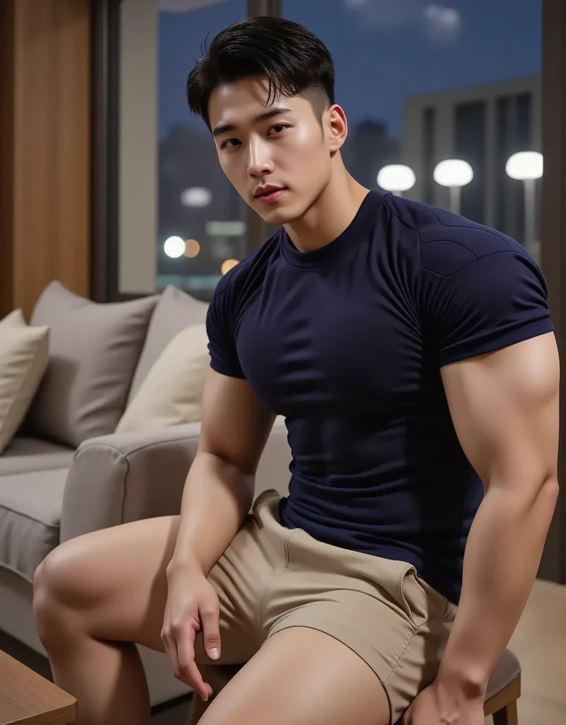 male Kpop idol, korean male, soft face,business man,muscle,gay,handsome,big muscles,shirtless,wearing black underwear, big bulge,shinny formal shoelaces shoes, big Foot, long sheer socks,kneeling on the office,top view,Lying on his stomach,high quality,4k,detailed,