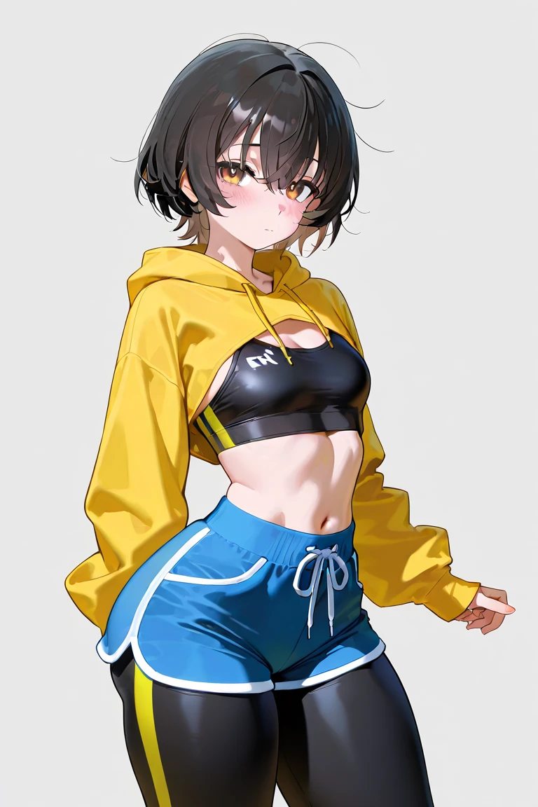 mommy, Sexy Japanese girl with dick, nice hips, tight black shorts, black tight top, shemale, futanari, sexy pose, Tashkent, busy street, horny provocative pose, big bulge in the shorts (balls and penis), black straight hair, white skin