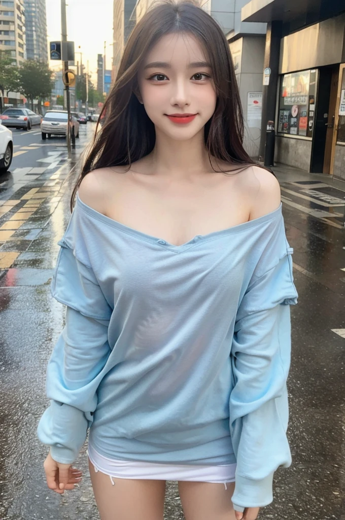 ((Best Quality, 8K, Masterpiece:1.3)), Focus: 1.2, Perfect Body Beauty: 1.4, Buttocks: 1.2, ((Layered Haircut, Breasts: 1.2)), (Wet Clothes: 1.1) , (Rain, Street:1.3), Bandeau Dress: 1.1, Highly Detailed Face and Skin Texture, Delicate Eyes, Double Eyelids, Whitened Skin, Long Hair