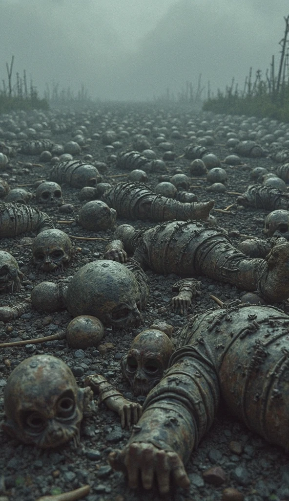 Masterpiece, highest quality, (high detail:1.2), creepy crner, multiple bodies, corpsets, rotten meat, broken bone, bones, skeleton ,rotten skin, zoombie, blood, creepy, death, horror, obscure , shadows, swamp, horrifying creatures body rotten, sharp objects, living death, zoombies, gore, rotten organs, guts, dark macabre, virus, viruses and spores, mutants, mutations, altered DNA, sunset, post-apocalyptic, amputations, trauma, beats, bites, lacerations, hematomas and teratomas, post-apocalyptic background.