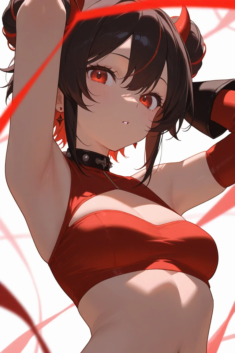 solo girl,Glossy metalic light silver tank top, tight latex shiny, Red interpolation color,Black hair bob,red eyes, camel toe, Samurai Sword,
Lift one leg, sexy lady, โชว์กางเกงใน girl,